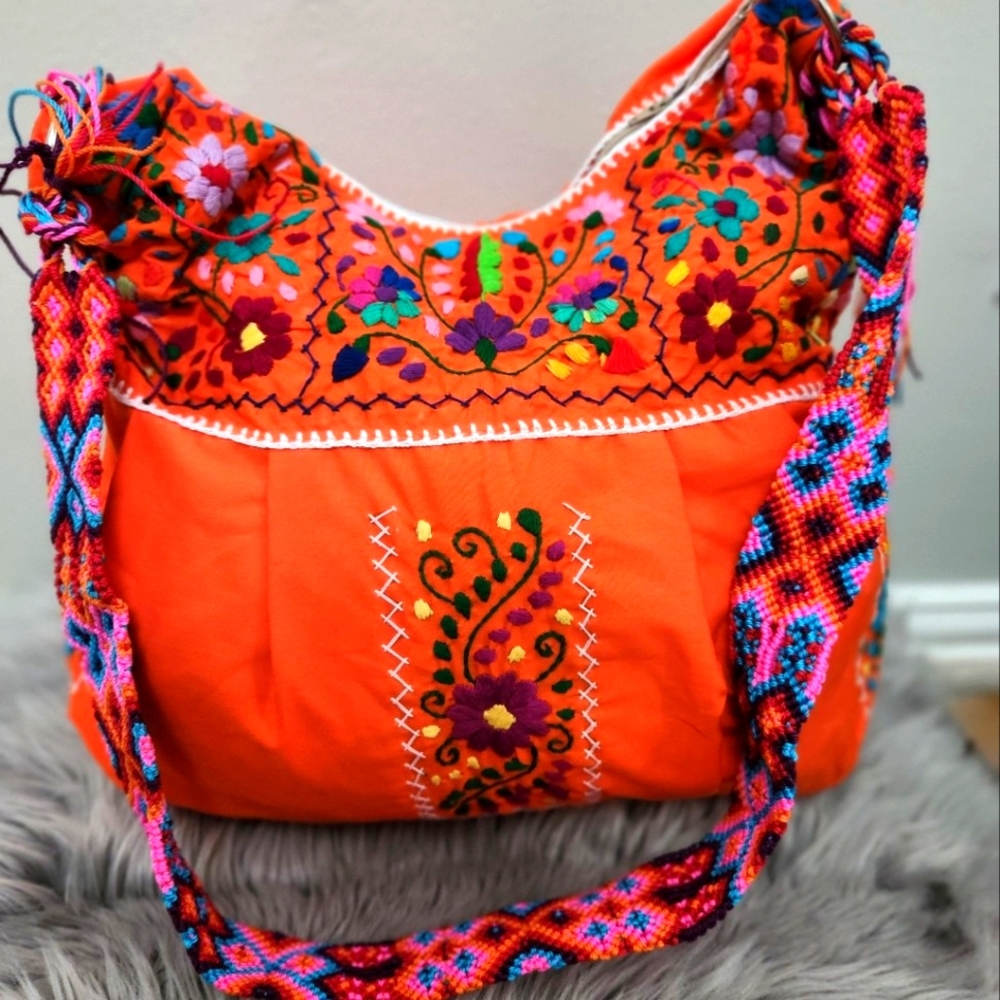 New handmade Orange Embroidered Bag / Mexican Artisan Bag